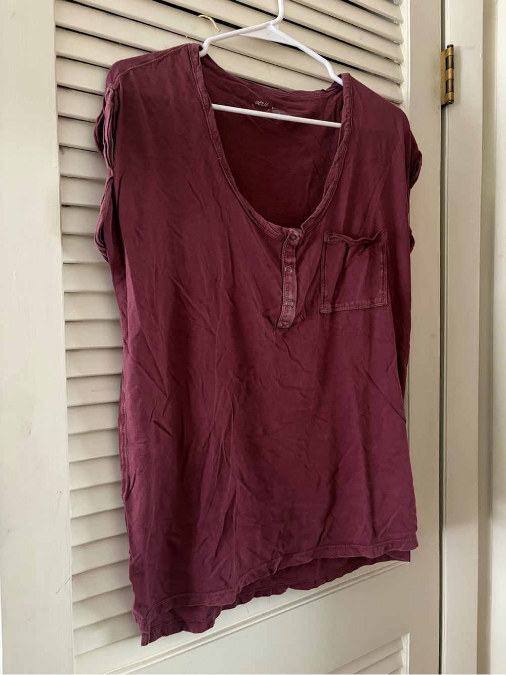 aerie Washed Plum Short Sleeve Henley with Chest Pocket